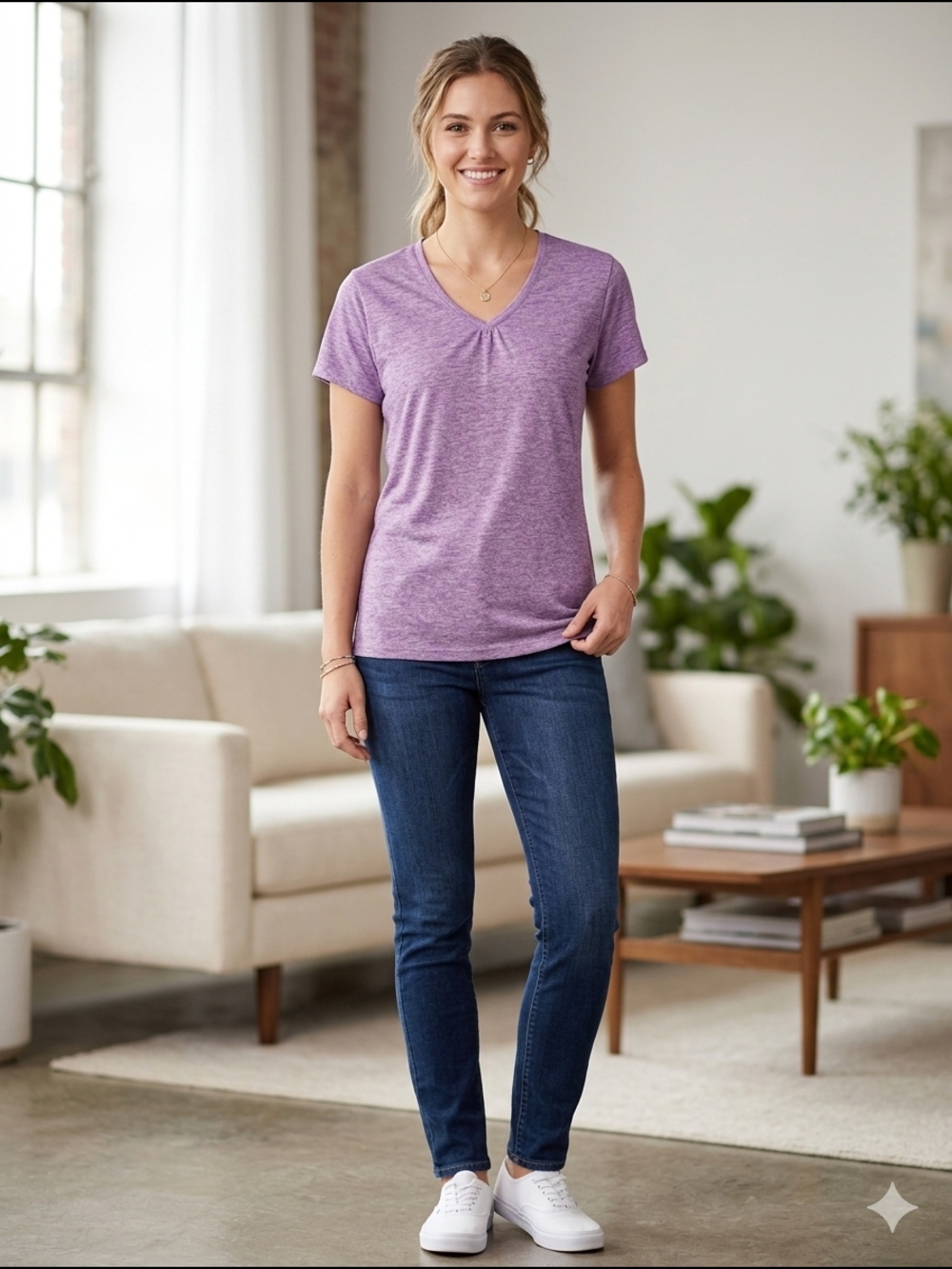X-PRO Heather Purple V-Neck Activewear Top -